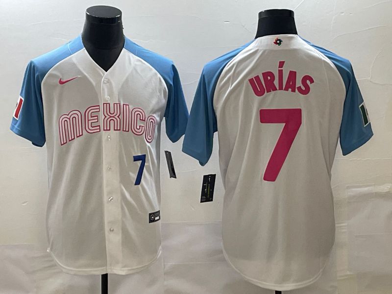 Men 2023 World Cub Mexico #7 Urias White blue Nike MLB Jersey21